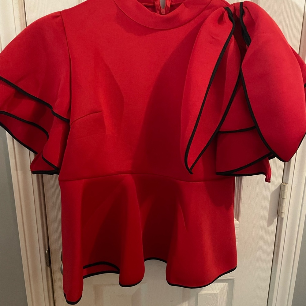 Elegant Red Ruffle Sleeve Top